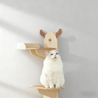 Wall-Mounted Deer-Shaped Cat Tree with Multi-Layers Description: