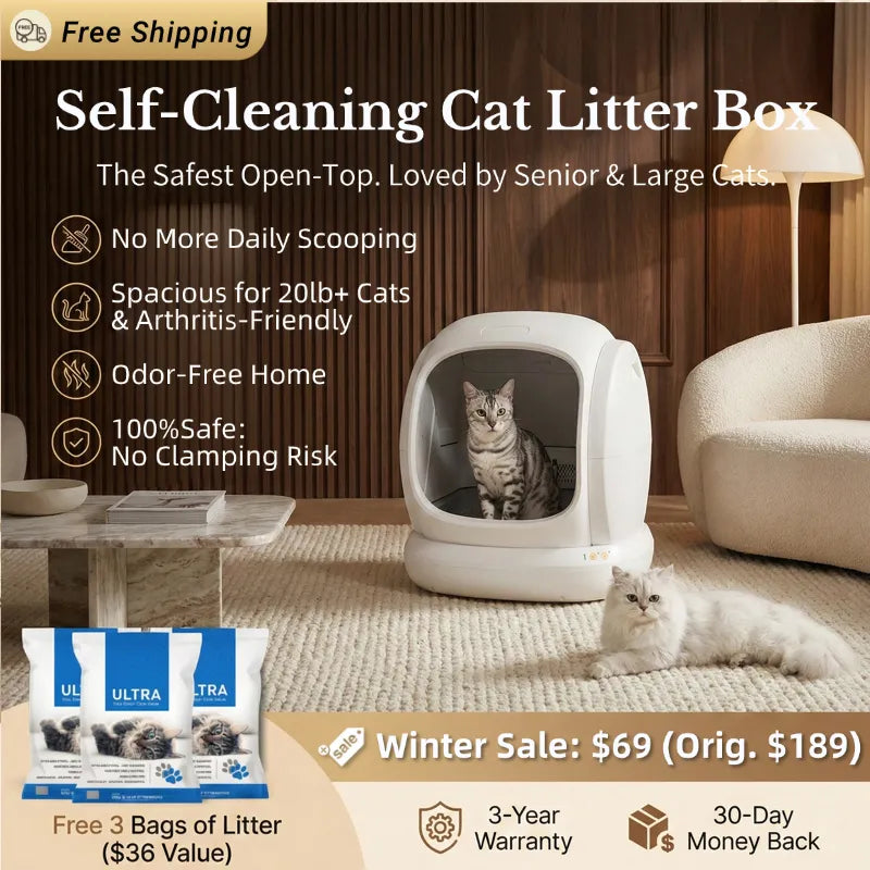 75L Smart Litter Box: Full Health Monitoring + Ultra-Quiet Design, Perfect for Every Cat!