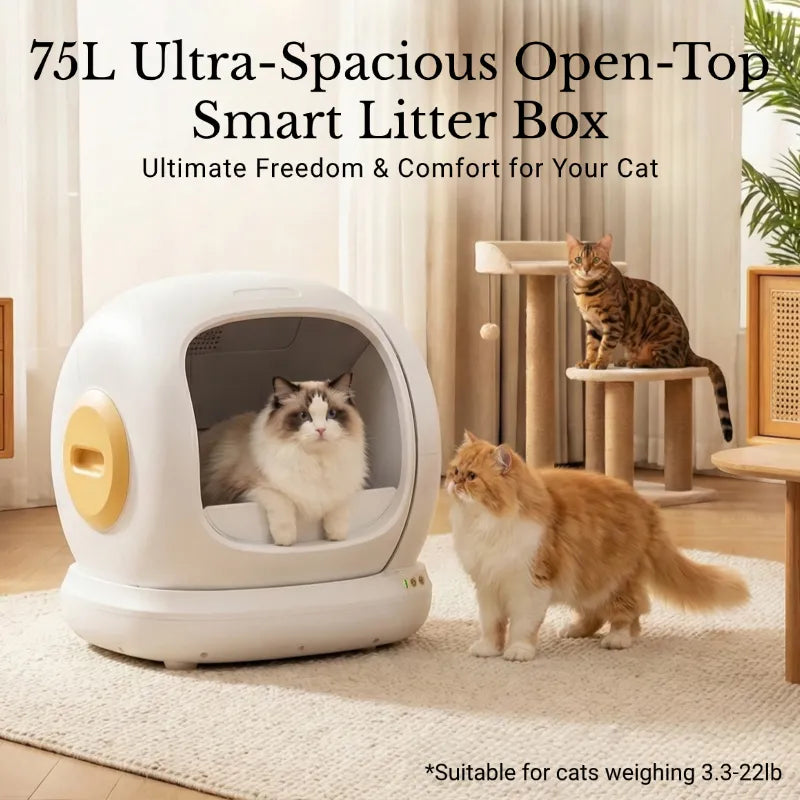 75L Smart Litter Box: Full Health Monitoring + Ultra-Quiet Design, Perfect for Every Cat!
