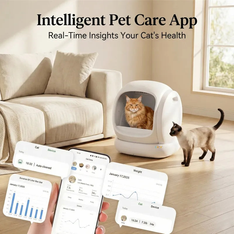 75L Smart Litter Box: Full Health Monitoring + Ultra-Quiet Design, Perfect for Every Cat!