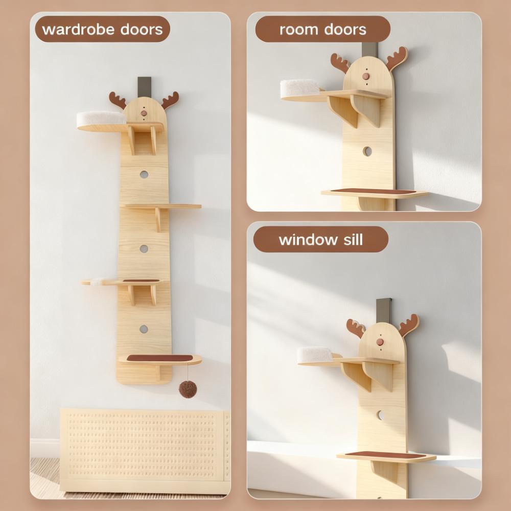 Wall-Mounted Deer-Shaped Cat Tree with Multi-Layers Description: