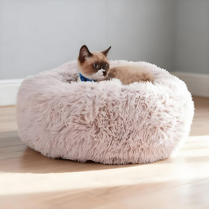 Plush Round Cat Bed with Fluffy Fabric