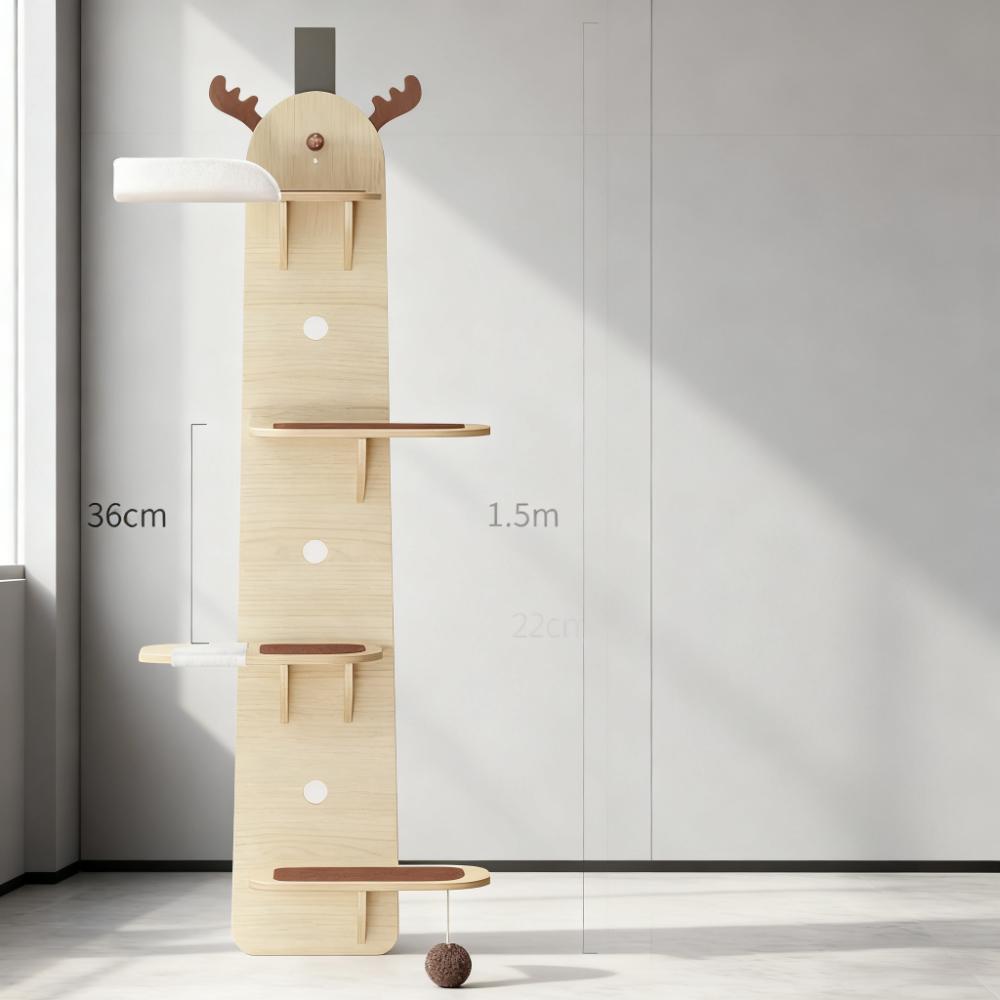 Wall-Mounted Deer-Shaped Cat Tree with Multi-Layers Description: